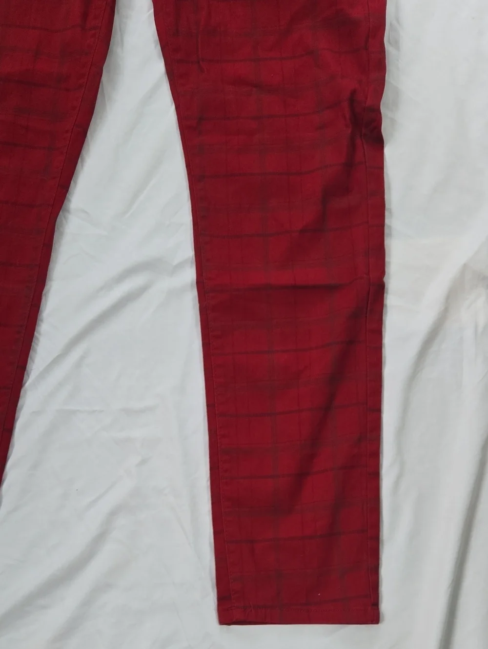 Men's Red Plaid Pants, Plaid Lines Black And Some Blue